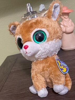 Plush Alpine the Reindeer from TY Beanie- Brown and White with Green Eyes